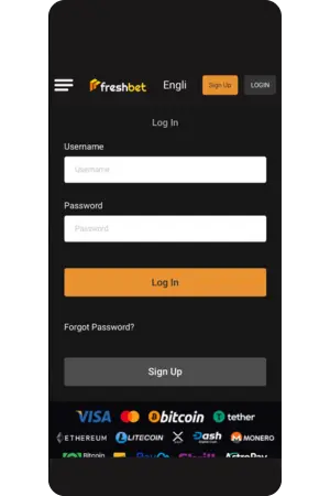 Freshbet login page