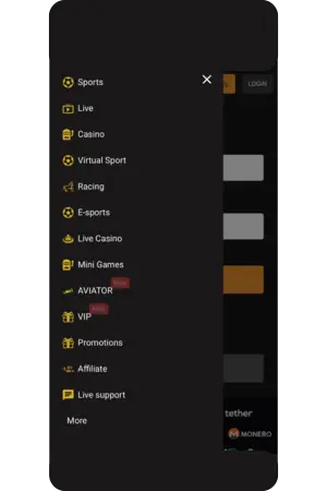 Freshbet UK mobile menu navigation for all sections