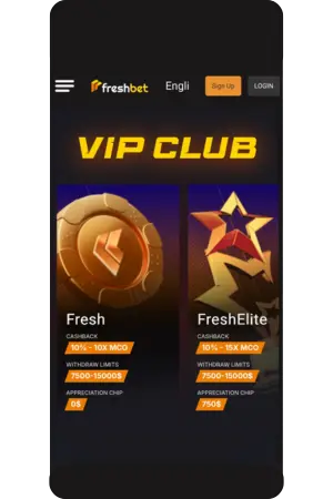 Freshbet casino VIP club exclusive rewards program page